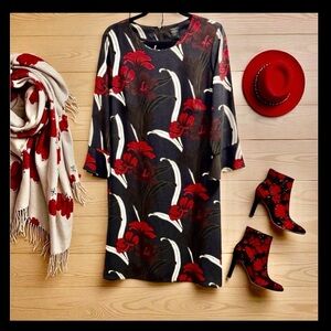 🤩Ann Taylor-Black & Red Floral Dress (12) NWT🌹✨
